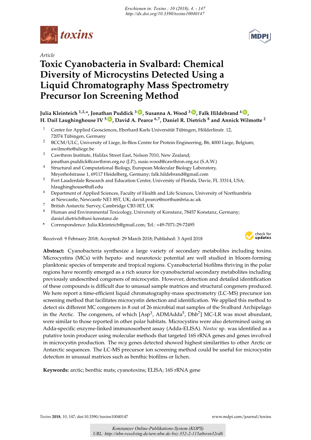 Toxic Cyanobacteria in Svalbard : Chemical Diversity of Microcystins