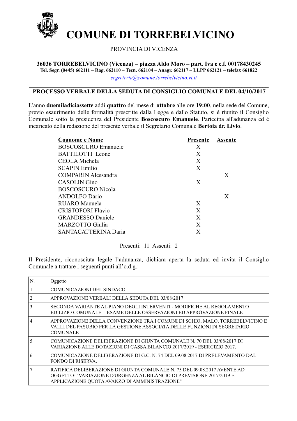 Comune Di Torrebelvicino Provincia Di Vicenza