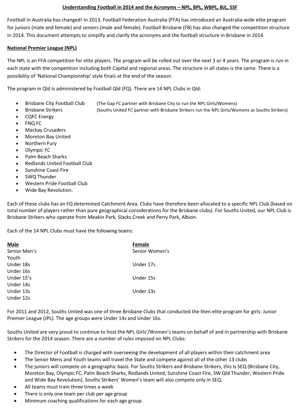 Understanding Football in 2014 and the Acronyms – NPL, BPL, WBPL, BJL, SSF