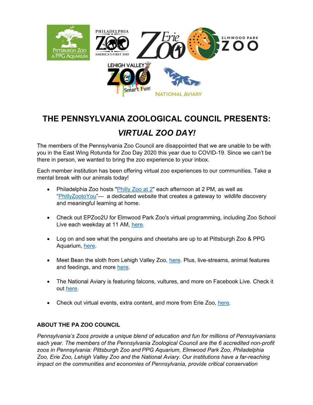 The Pennsylvania Zoological Council Presents