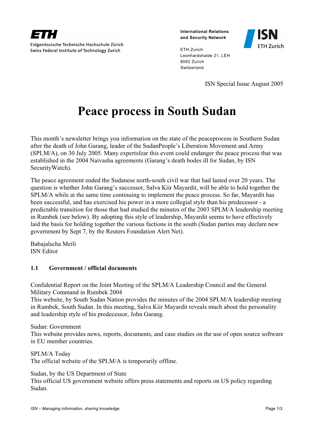 Peace Process in South Sudan