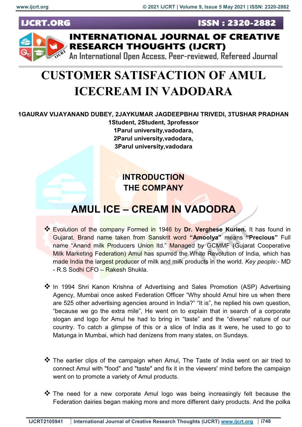 Customer Satisfaction of Amul Icecream in Vadodara