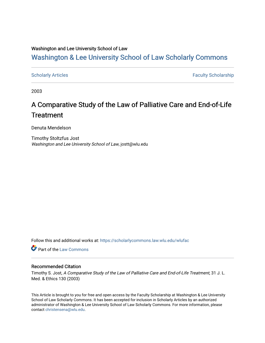 A Comparative Study of the Law of Palliative Care and End-Of-Life Treatment