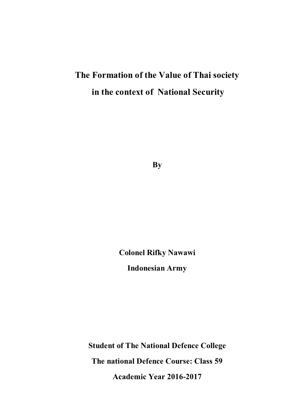 The Formation of the Value of Thai Society in the Context of National Security