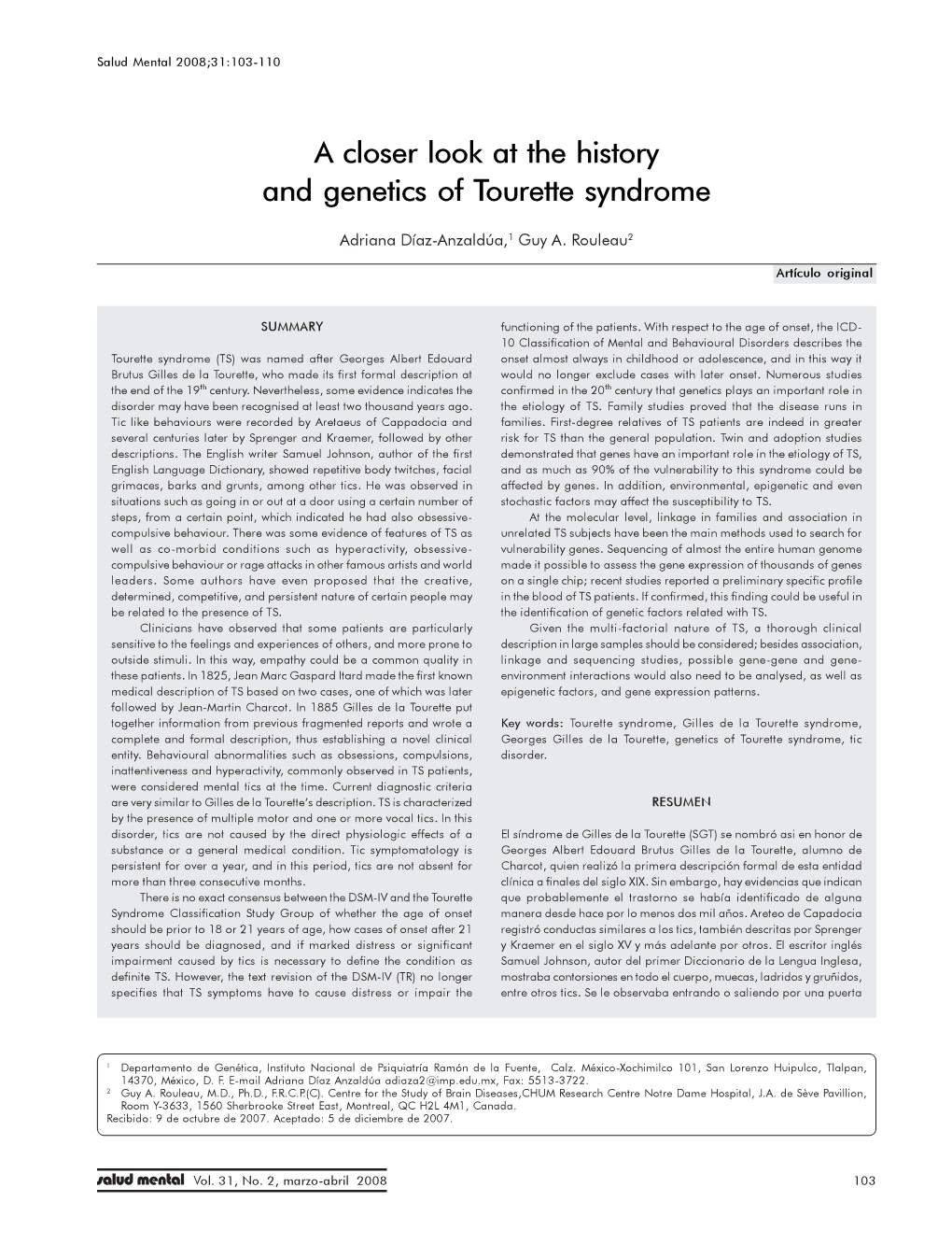 08-02-04 a Closer Look at the History and Genetics of Tourette Syndrome