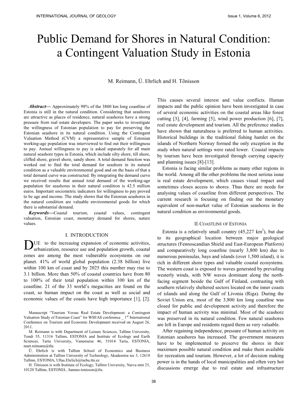 A Contingent Valuation Study in Estonia