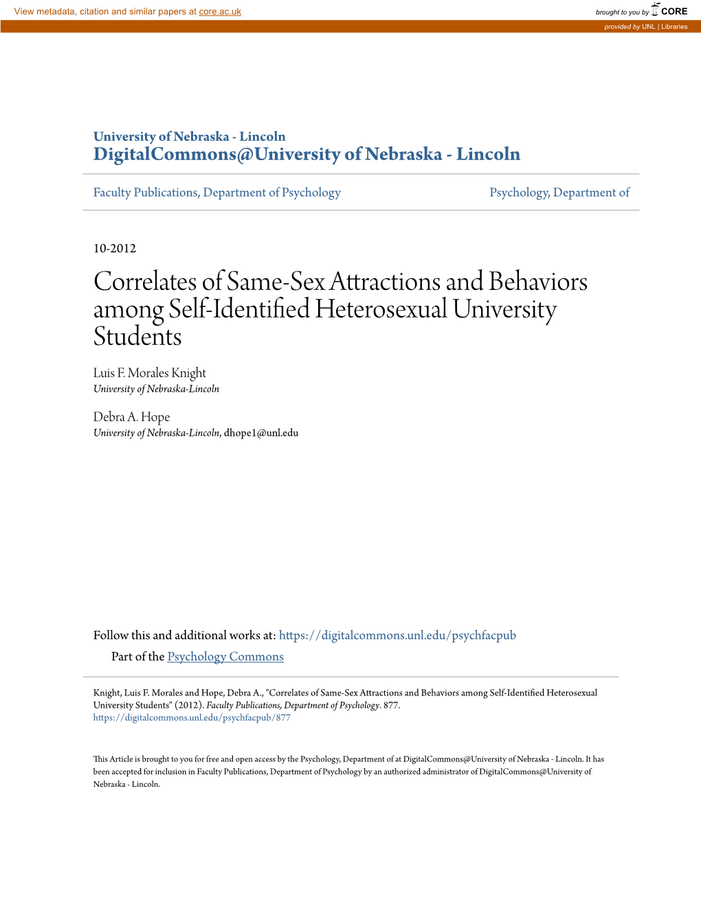 Correlates of Same-Sex Attractions and Behaviors Among Self-Identified Eth Erosexual University Students Luis F