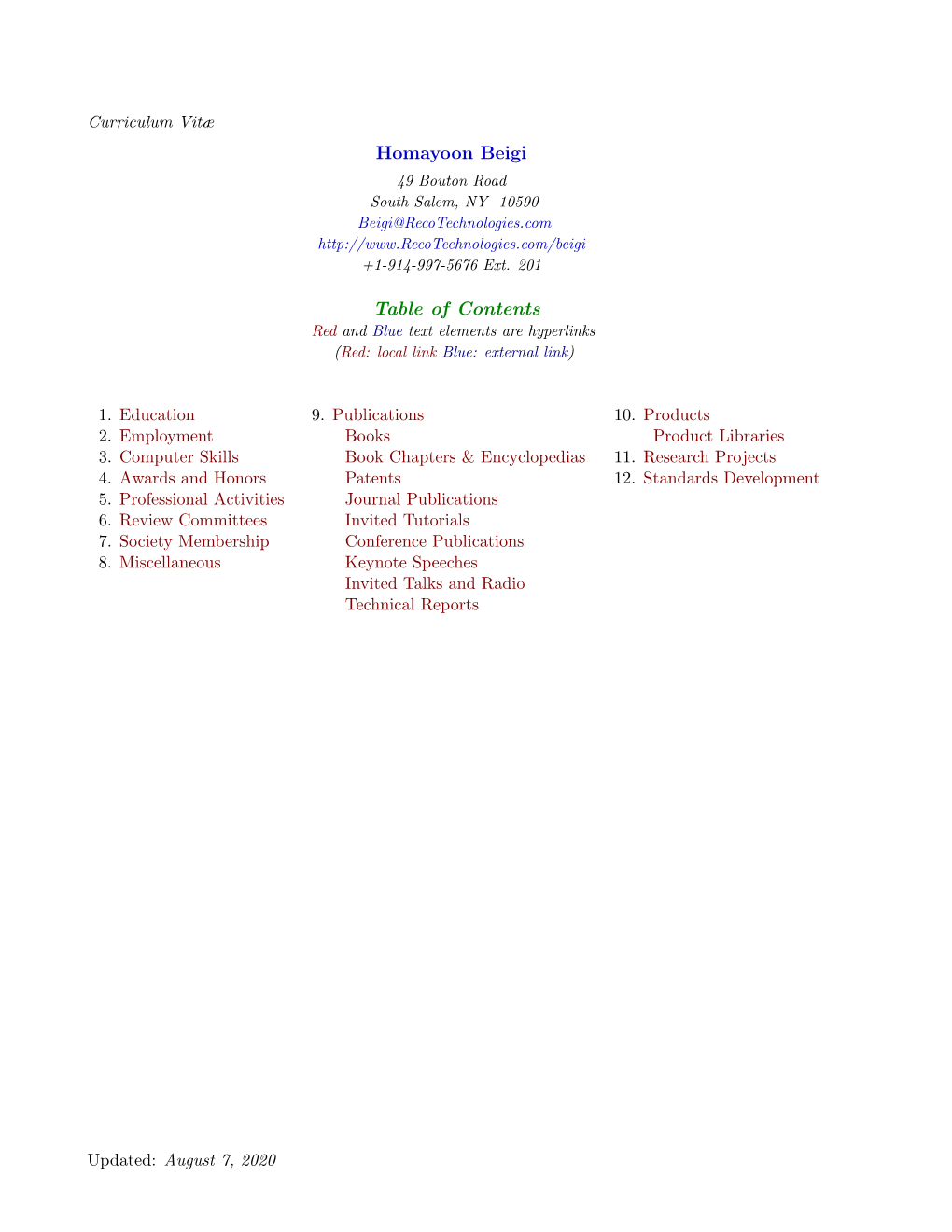 Homayoon Beigi Table of Contents