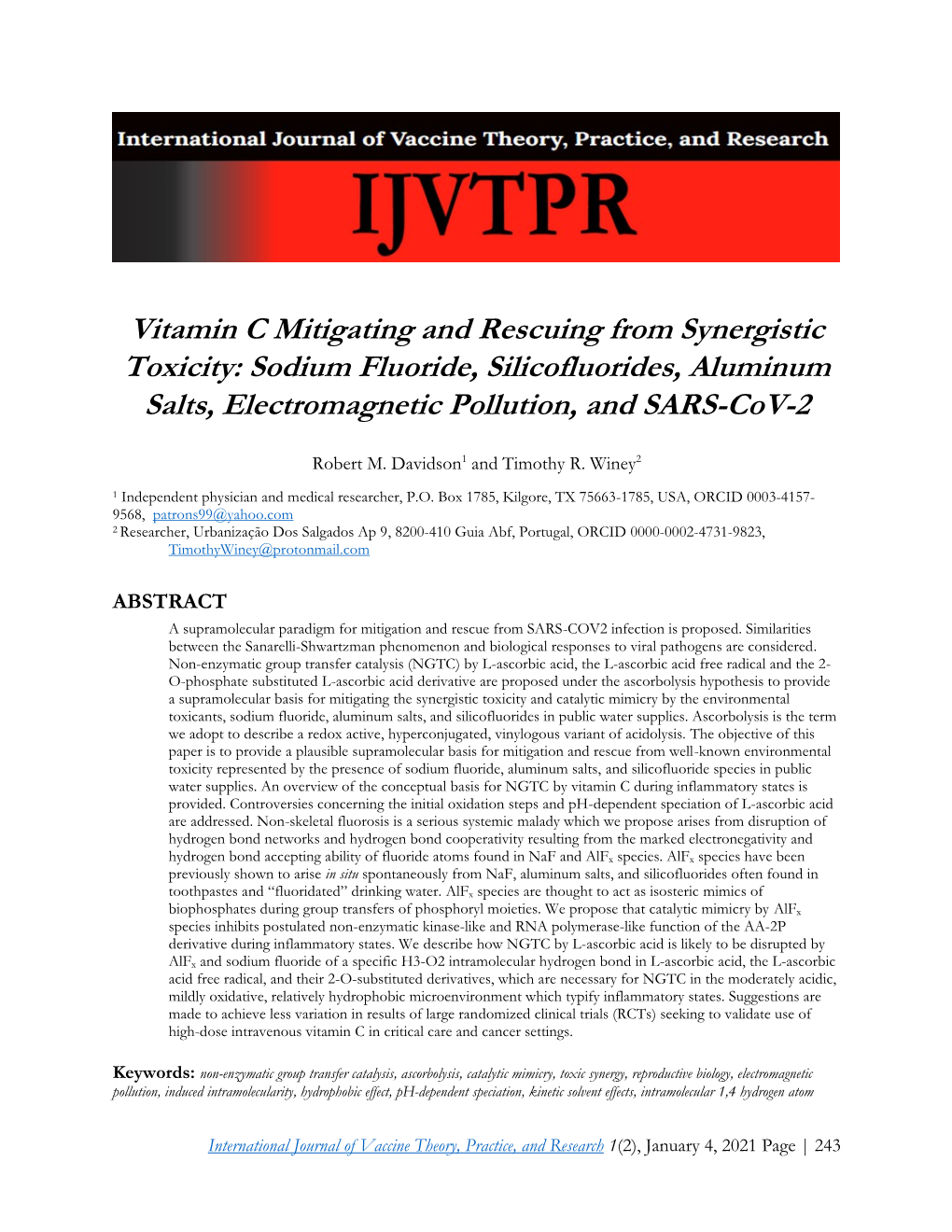 Vitamin C Mitigating and Rescuing from Synergistic Toxicity: Sodium Fluoride, Silicofluorides, Aluminum Salts, Electromagnetic Pollution, and SARS-Cov-2