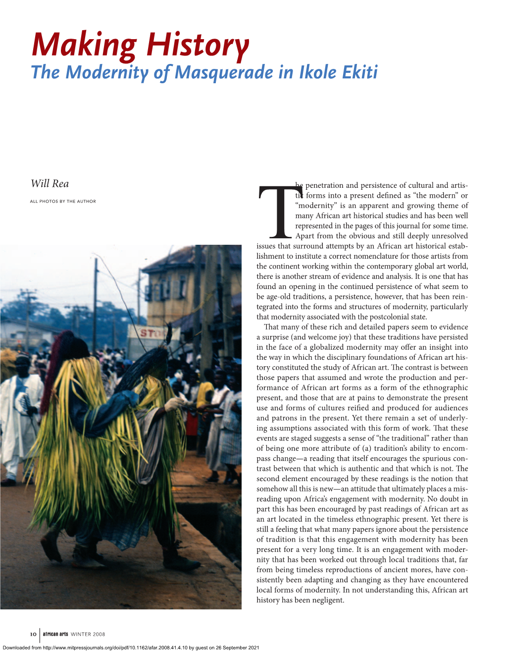 Making History the Modernity of Masquerade in Ikole Ekiti