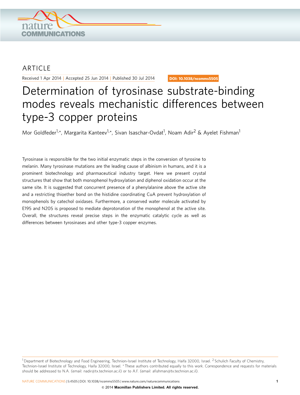 Determination of Tyrosinase Substrate-Binding Modes Reveals Mechanistic Differences Between Type-3 Copper Proteins