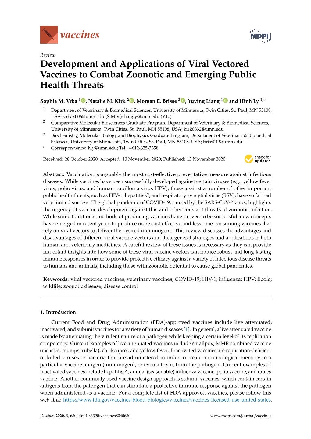 Development and Applications of Viral Vectored Vaccines to Combat Zoonotic and Emerging Public Health Threats