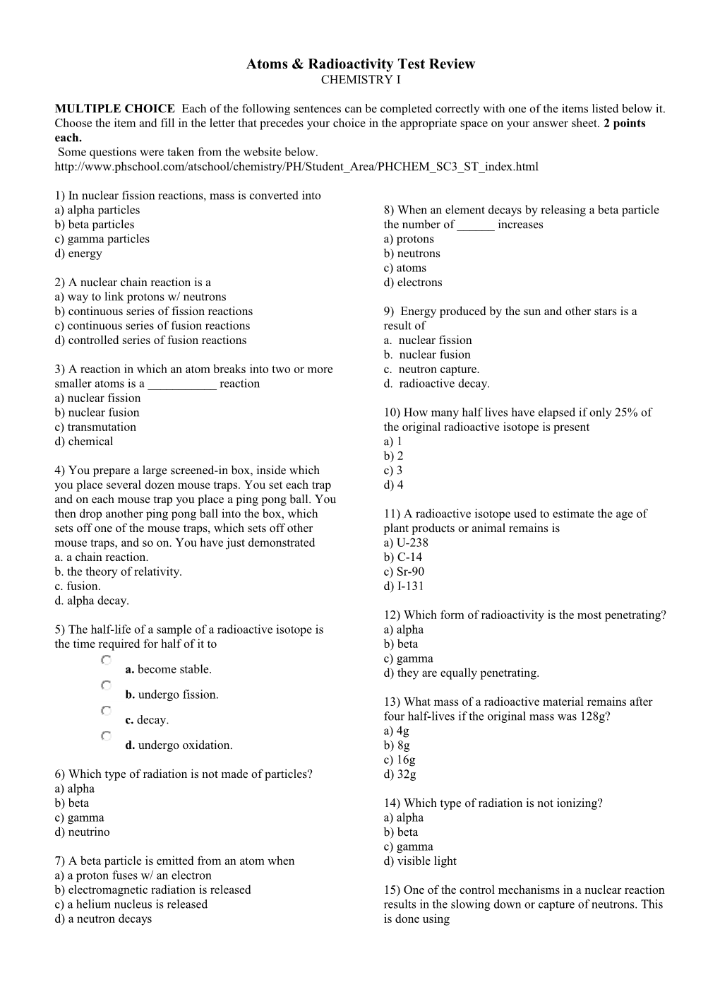 Atomic Composition Quiz