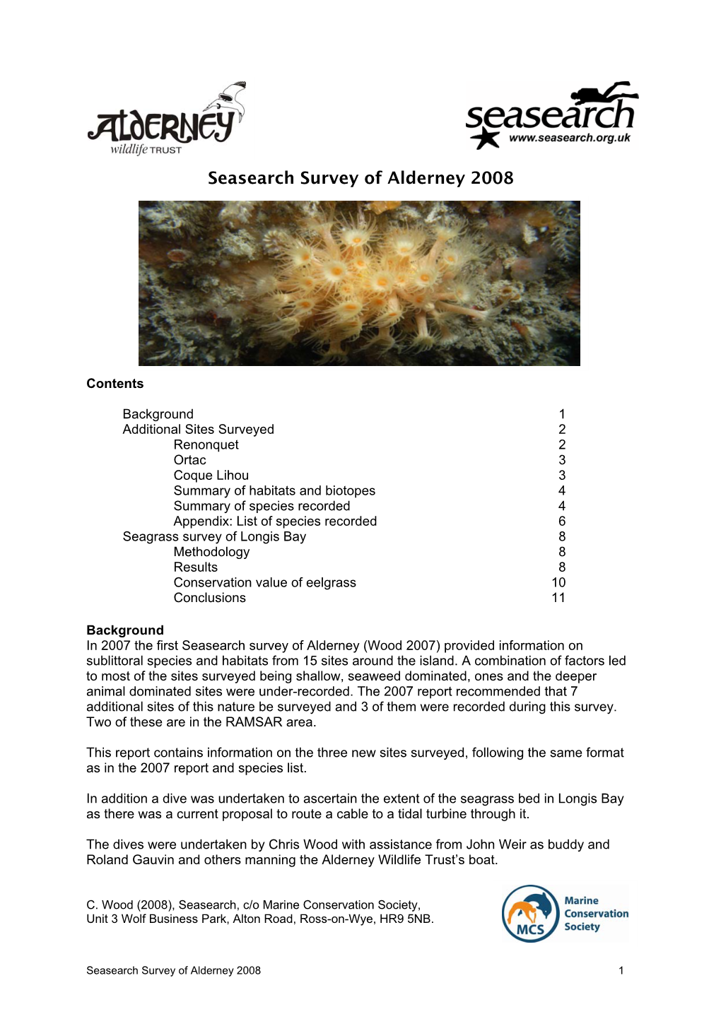 Seasearch Survey of Alderney 2008