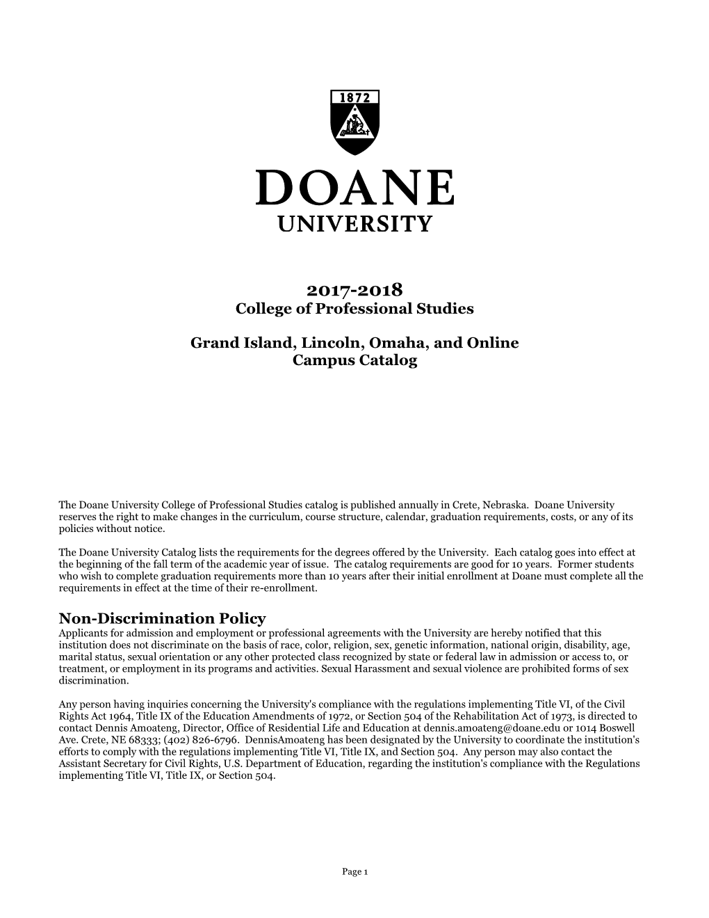 Doane College, College Park, 3180 W