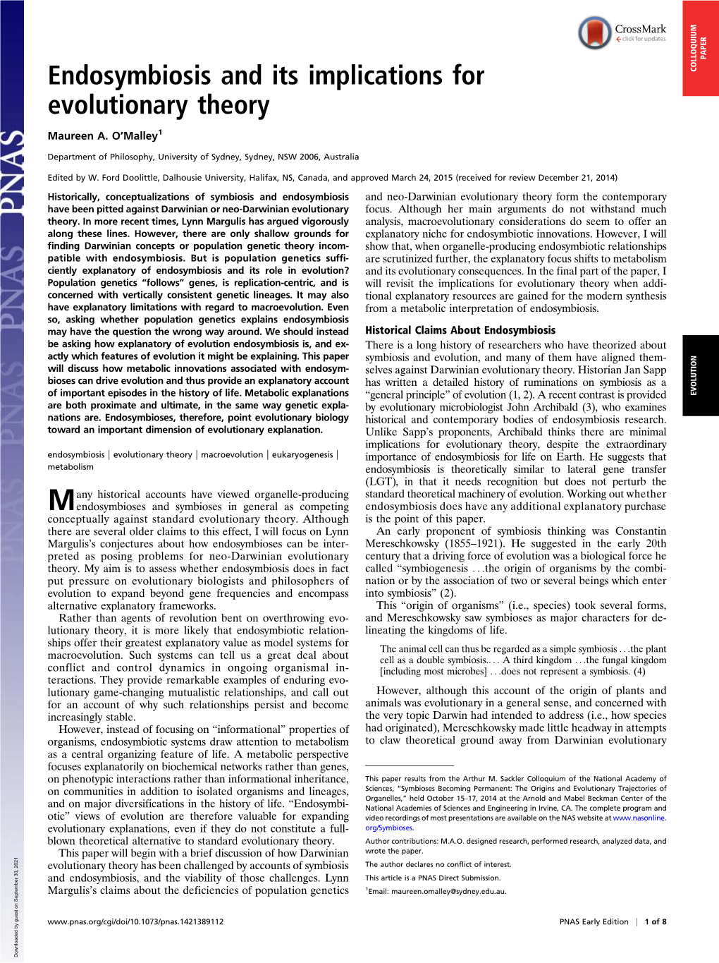 Endosymbiosis and Its Implications for Evolutionary Theory