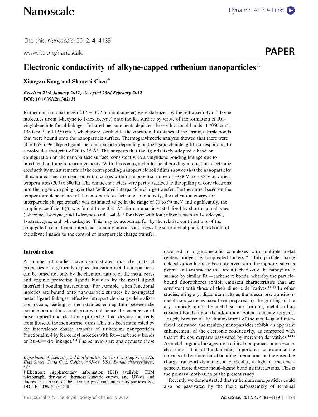 Electronic Conductivity of Alkyne-Capped Ruthenium Nanoparticles†