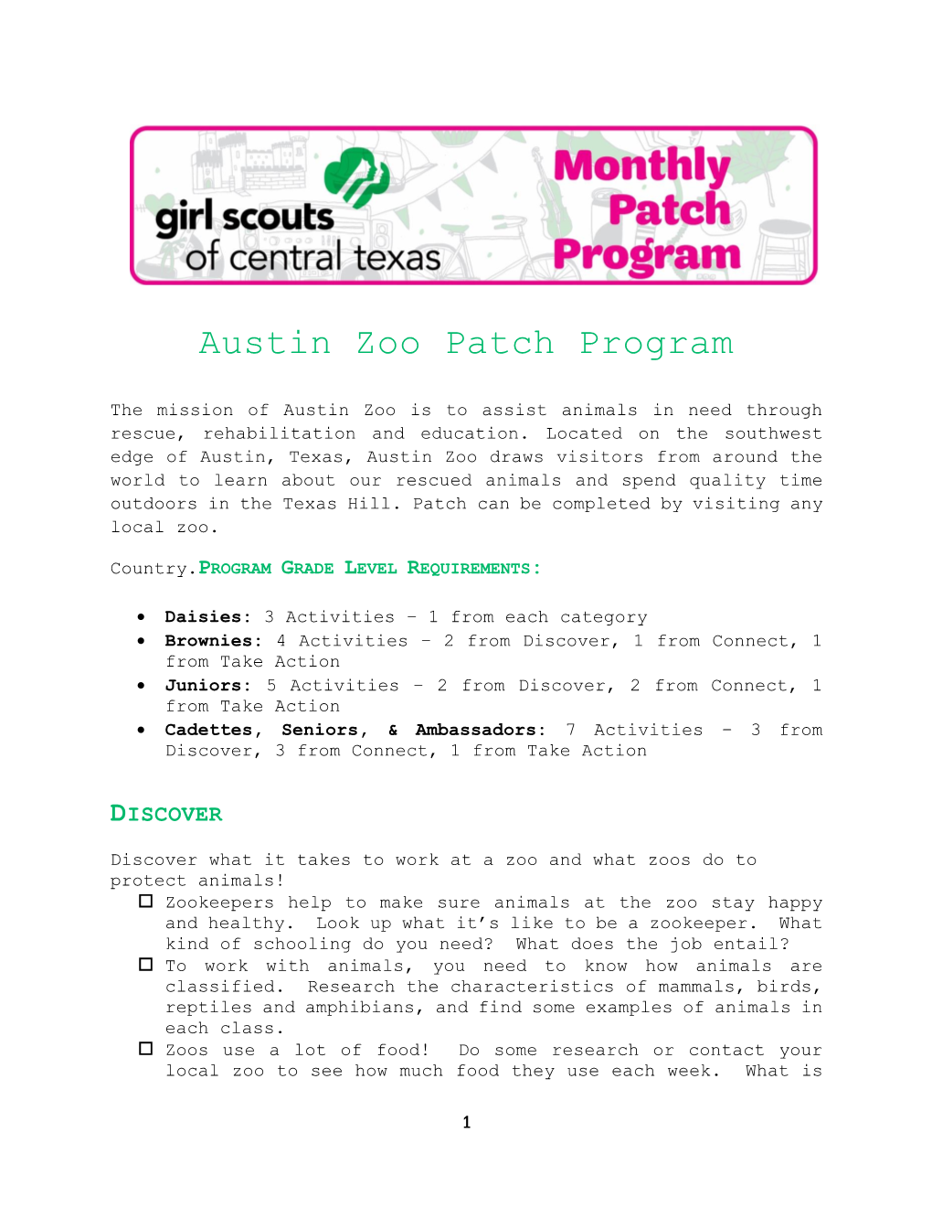Austin Zoo Monthly Patch Program