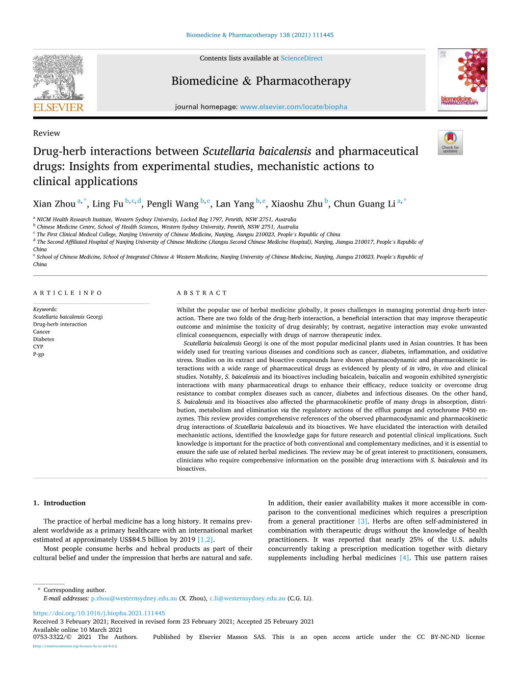 Drug-Herb Interactions Between Scutellaria Baicalensis and Pharmaceutical Drugs: Insights from Experimental Studies, Mechanistic Actions to Clinical Applications