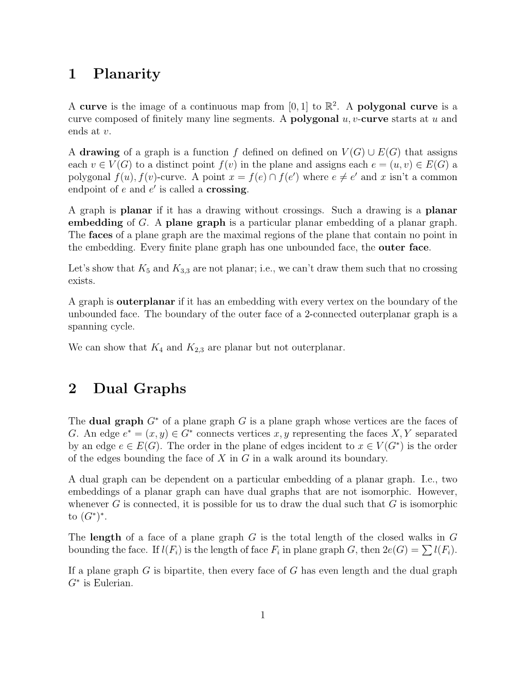 1 Planarity 2 Dual Graphs