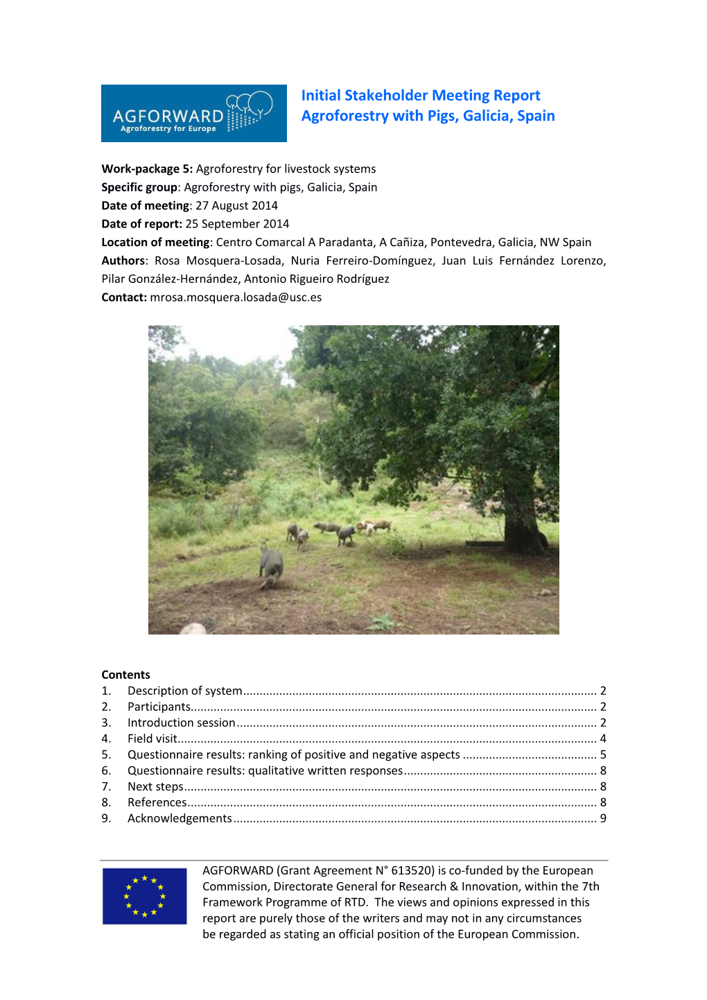 Initial Stakeholder Meeting Report Agroforestry with Pigs, Galicia, Spain