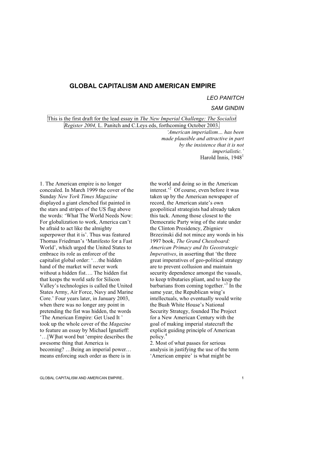 Global Capitalism and American Empire