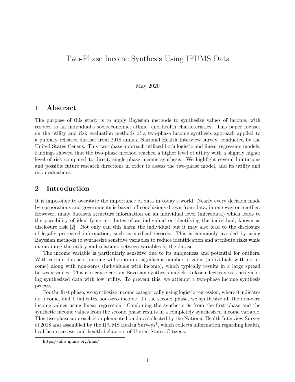 Two-Phase Income Synthesis Using IPUMS Data