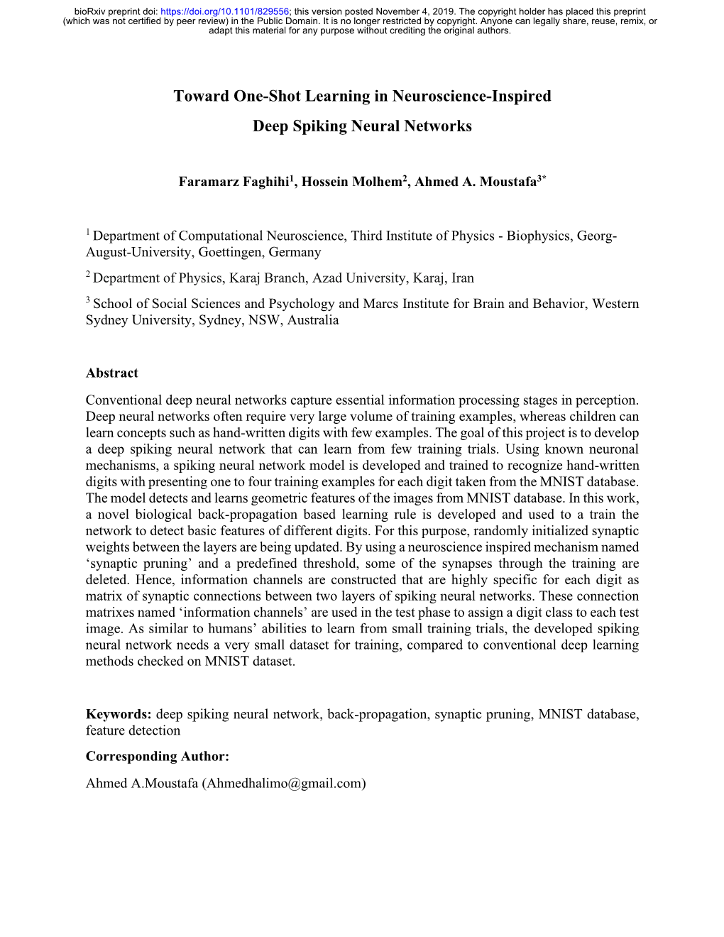 Toward One-Shot Learning in Neuroscience-Inspired Deep Spiking Neural Networks