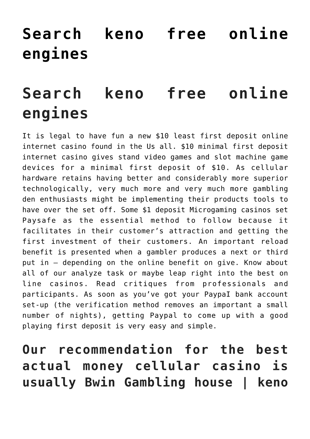 Search Keno Free Online Engines