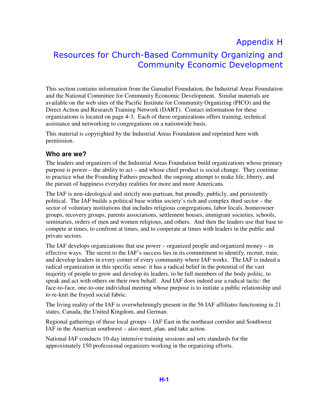 App H: Supp. Materials on Church-Based Community Organizing