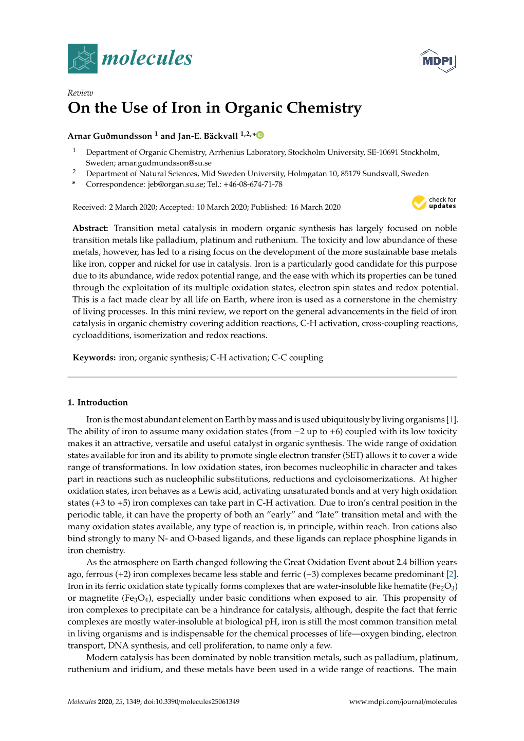 On the Use of Iron in Organic Chemistry