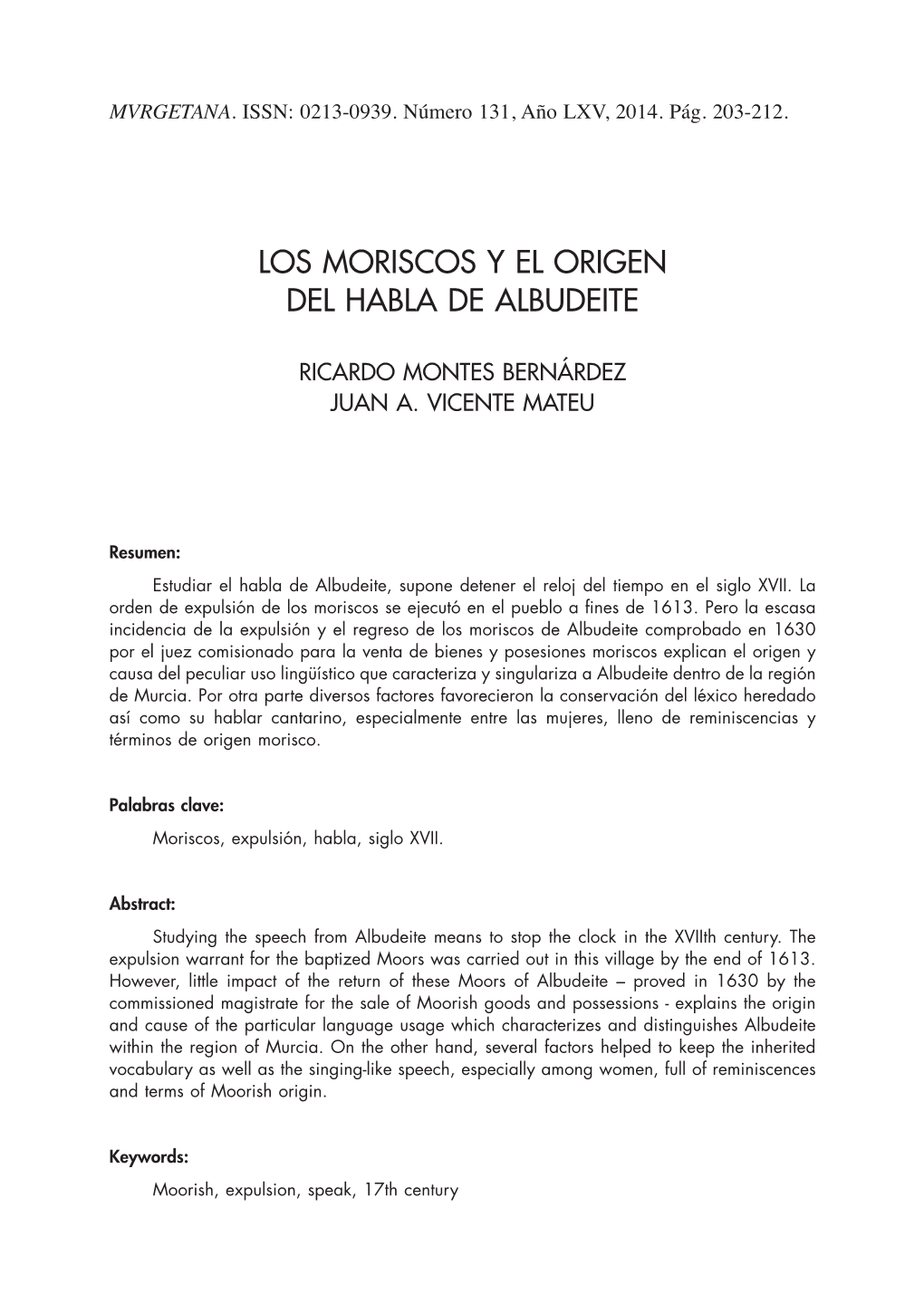 Los Moriscos Y El Origen Del Habla De Albudeite