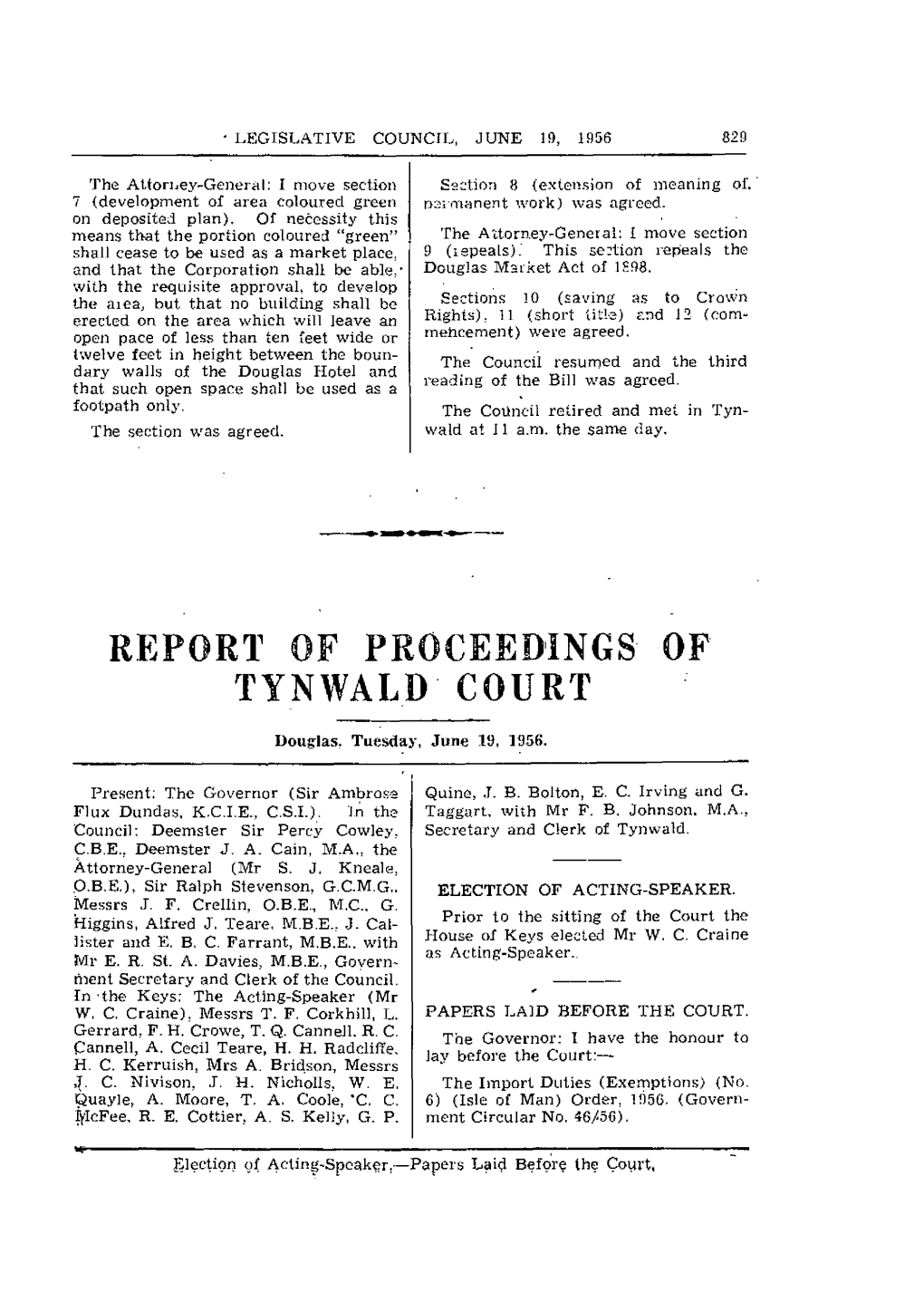 Report of Proceedings of Tynwald Court