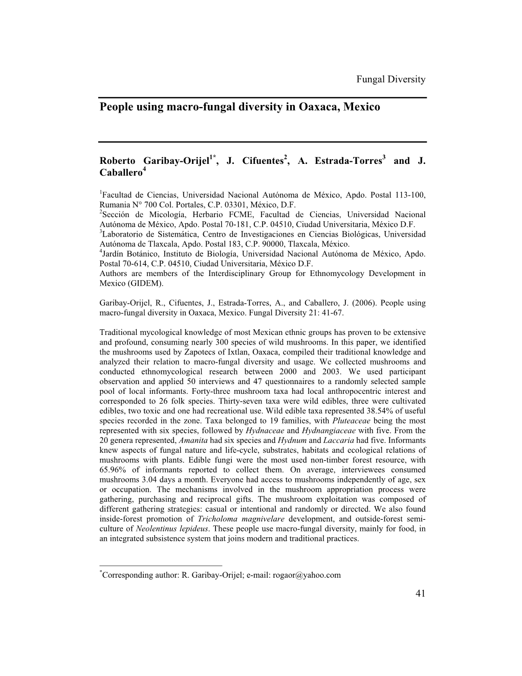 People Using Macro-Fungal Diversity in Oaxaca, Mexico