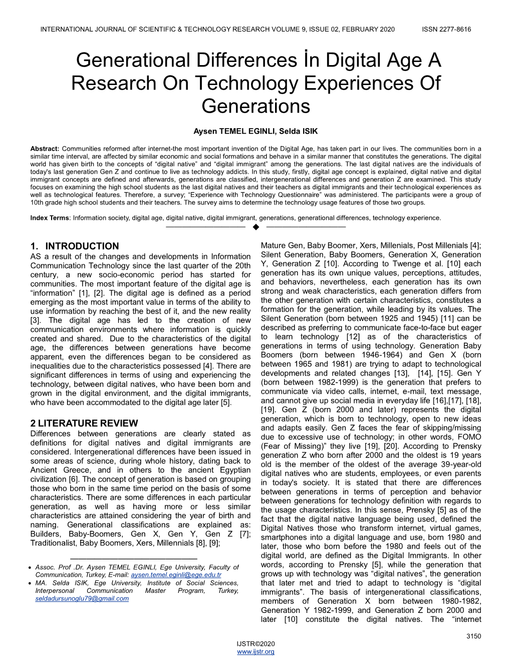 Generational Differences İn Digital Age a Research on Technology Experiences of Generations