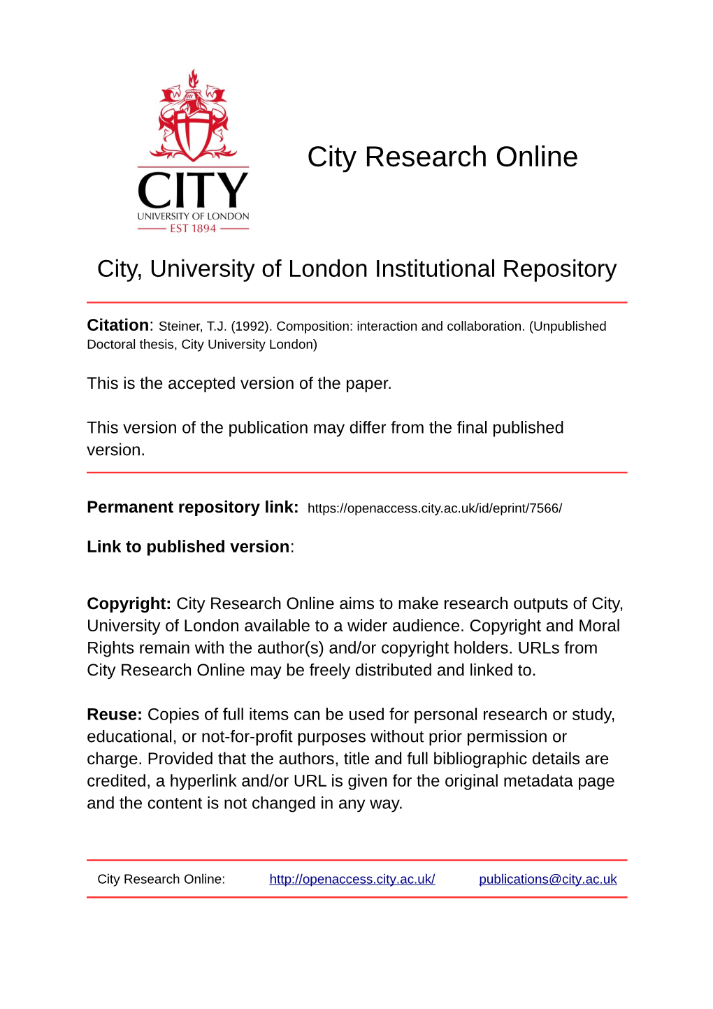 City, University of London Institutional Repository