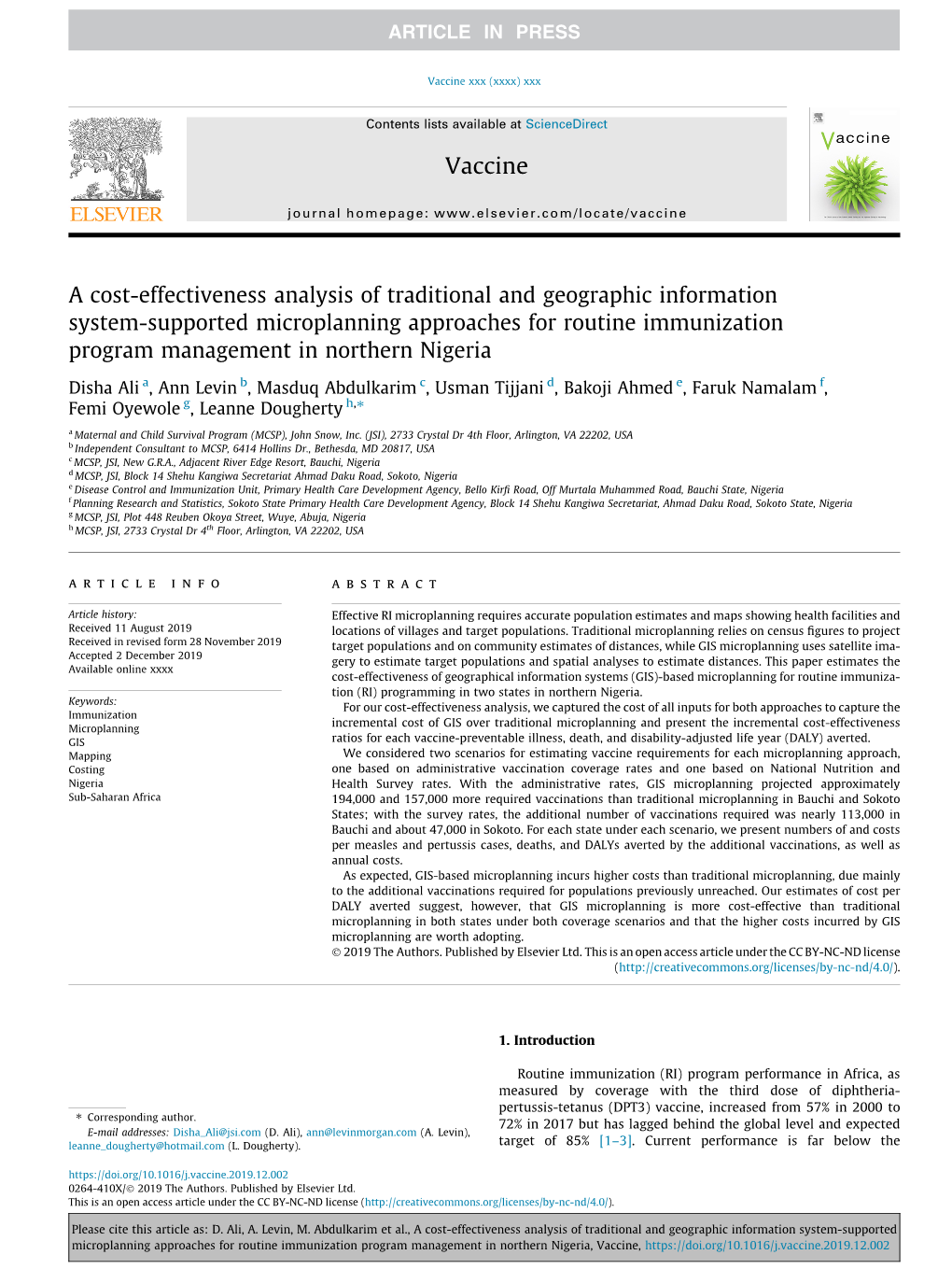 A Cost-Effectiveness Analysis of Traditional and Geographic Information System-Supported Microplanning Approaches for Routine Im