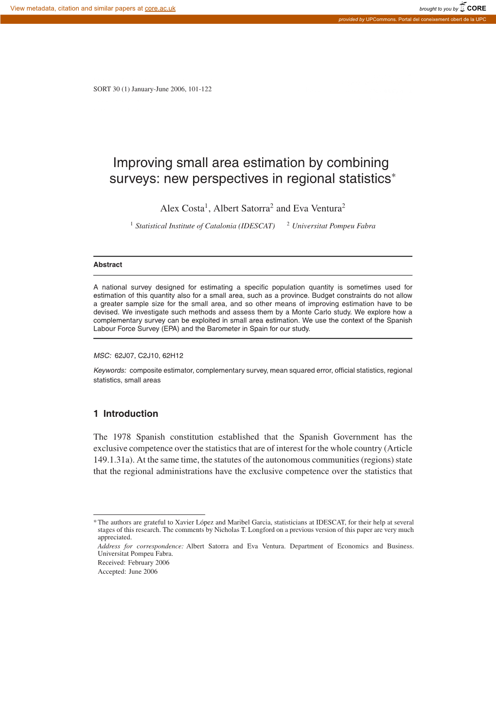 Idescat. SORT. Improving Small Area Estimation by Combining