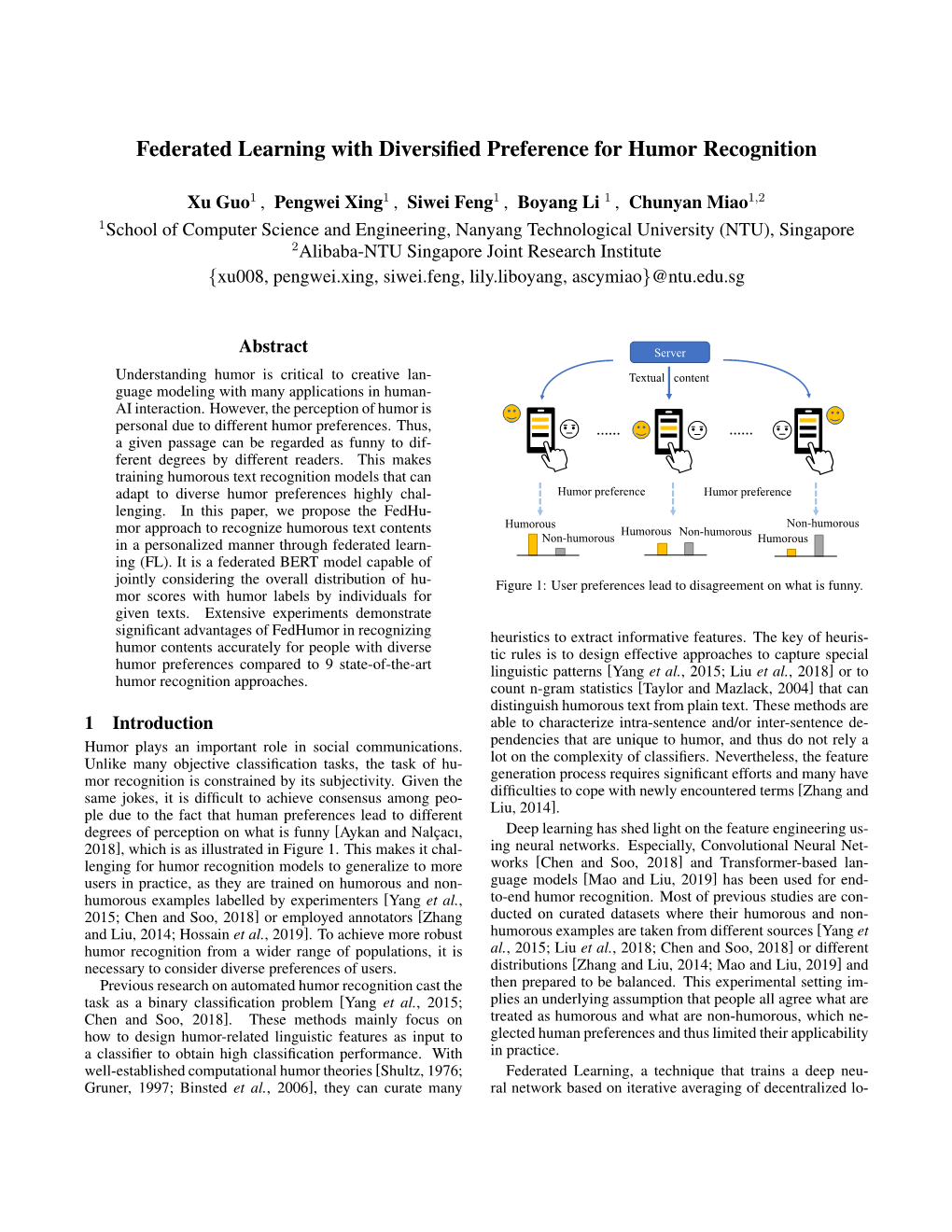 Federated Learning with Diversified Preference for Humor Recognition