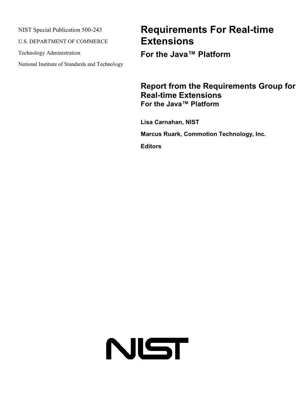 Requirements for Real-Time Extensions NIST Special Publication XXX-XX for the Java™ Platform