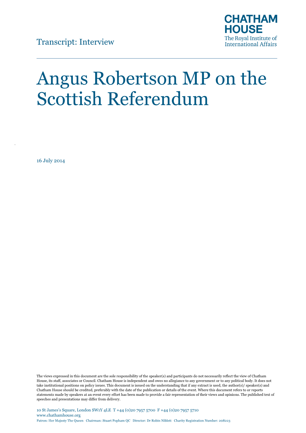 Angus Robertson MP on the Scottish Referendum