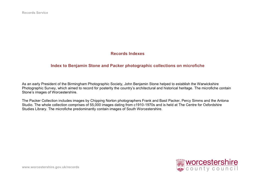 Records Indexes Index to Benjamin Stone and Packer Photographic
