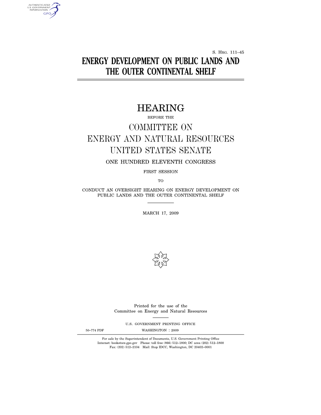 Energy Development on Public Lands and the Outer Continental Shelf Hearing