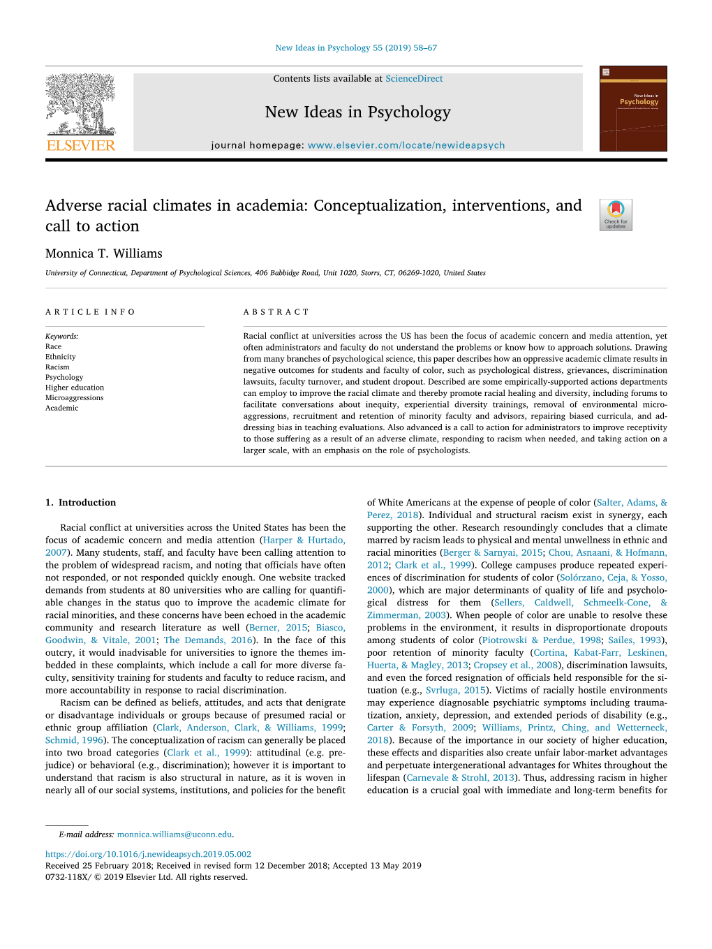 Adverse Racial Climates in Academia Conceptualization, Interventions