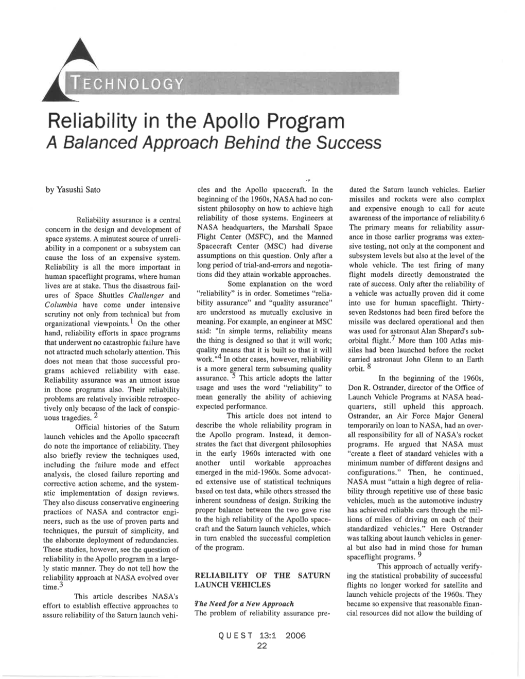 Reliability Inthe Apollo Program