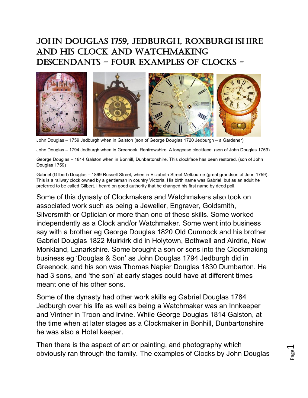 John Douglas 1759, Jedburgh, Roxburghshire and His Clock and Watchmaking Descendants – Four Examples of Clocks