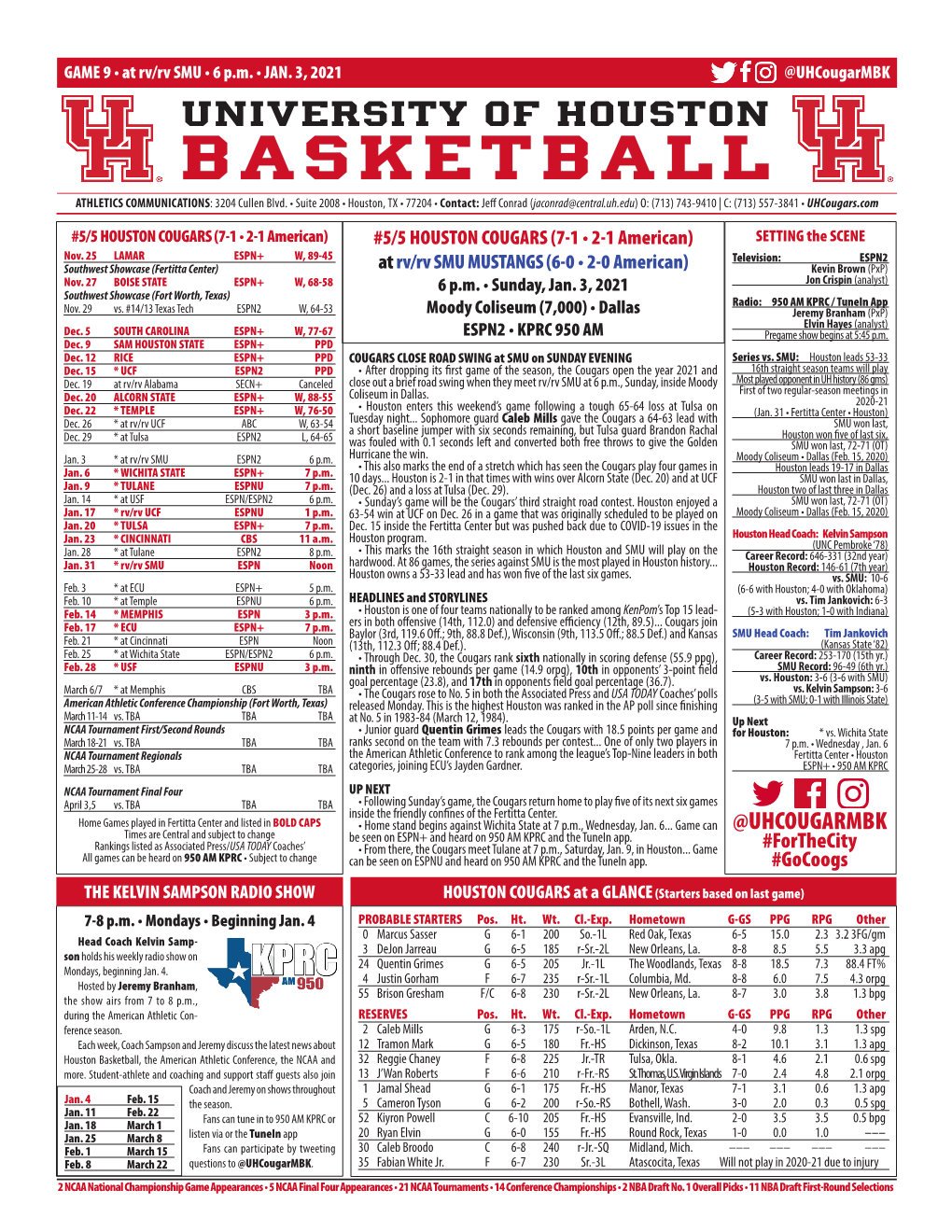 BASKETBALL ATHLETICS COMMUNICATIONS: 3204 Cullen Blvd