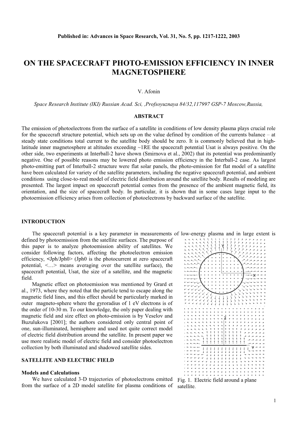 Published In: Advances in Space Research, Vol. 31, No. 5, Pp. 1217-1222, 2003