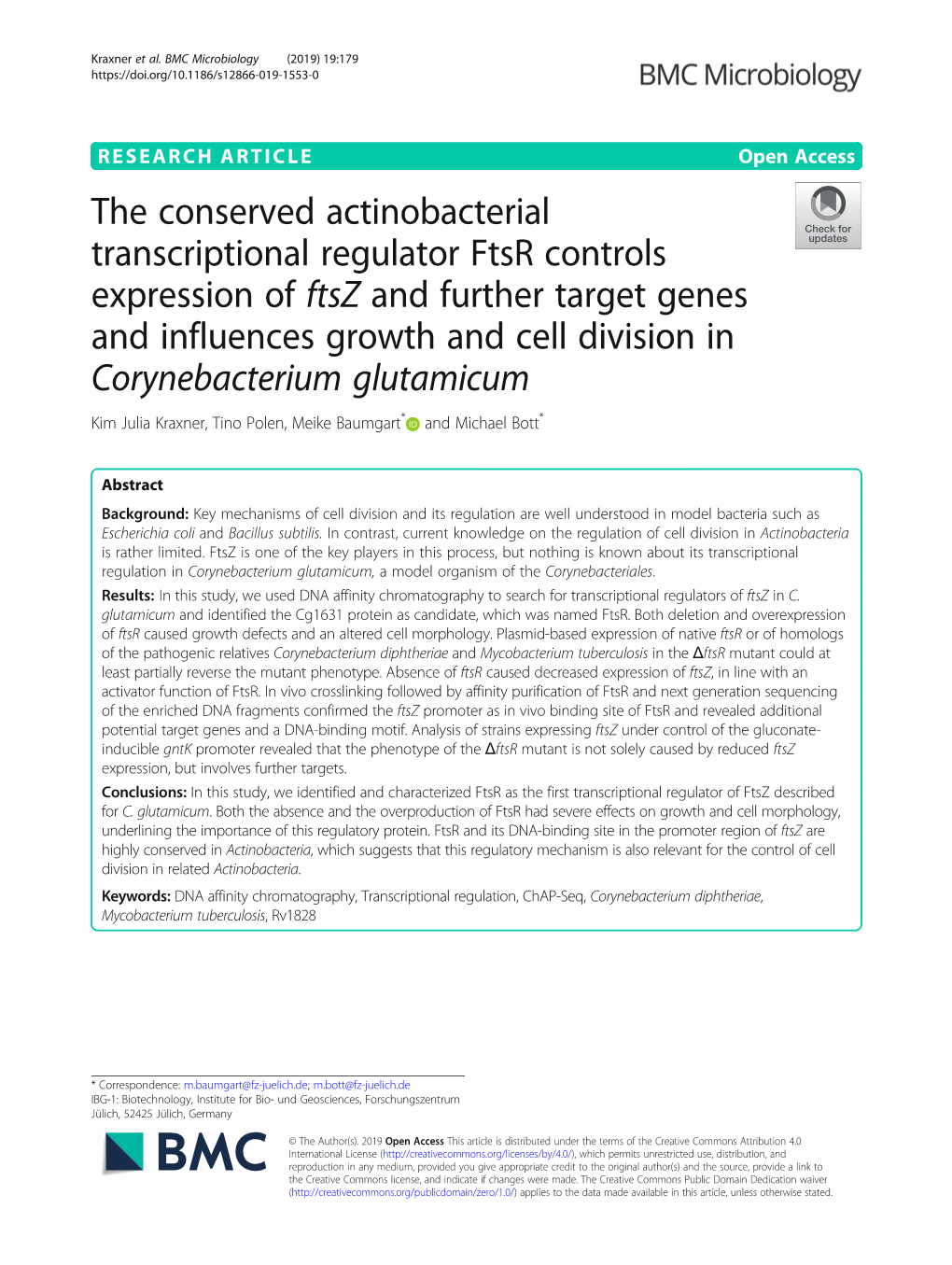The Conserved Actinobacterial Transcriptional Regulator Ftsr