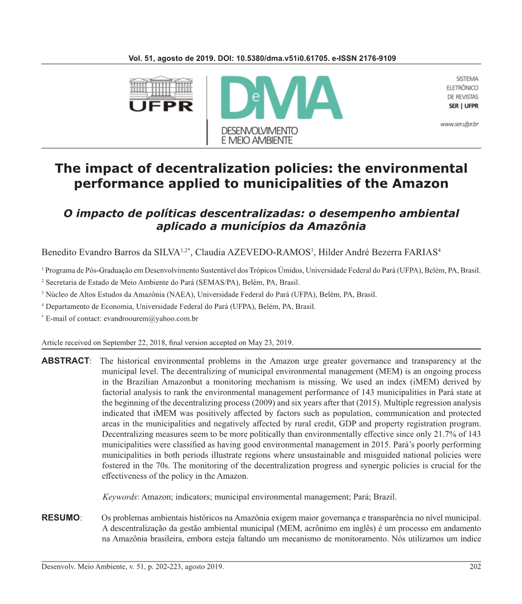 The Impact of Decentralization Policies: the Environmental Performance Applied to Municipalities of the Amazon